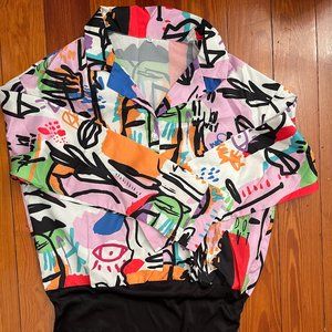 90s Abstract Style Print Blouse Bodysuit